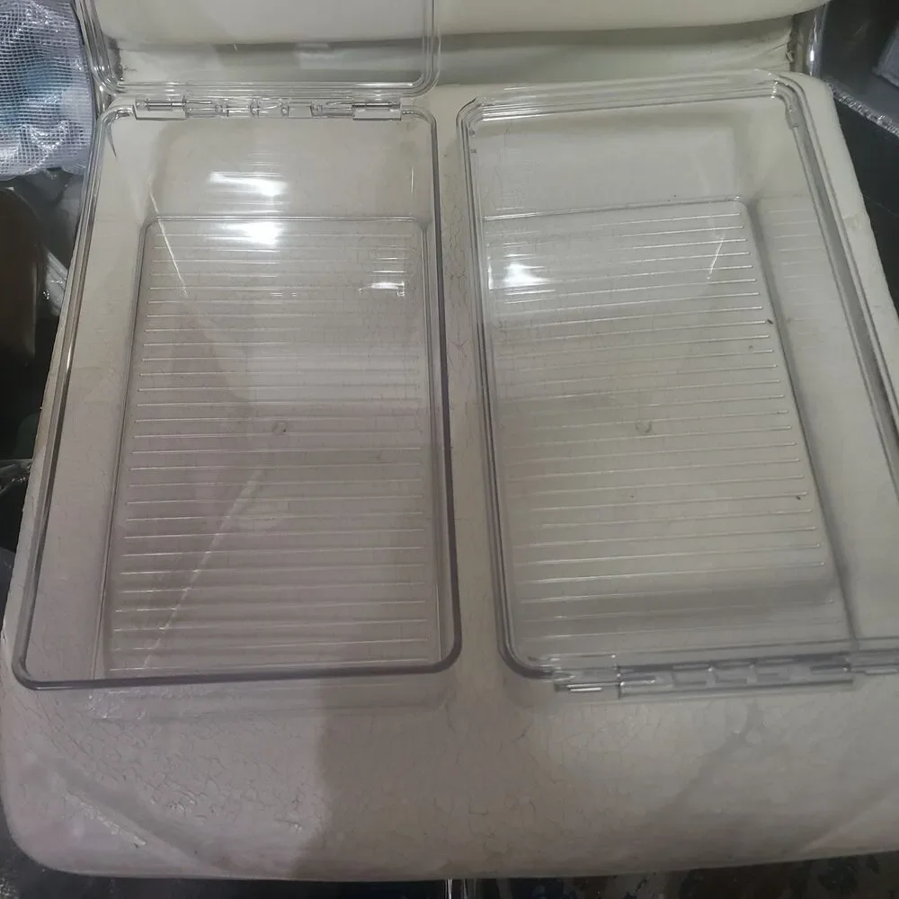 2 Clear Hinged Plastic Storage Container #B1 LxWxH=12.75x7.15x3.5 with lid